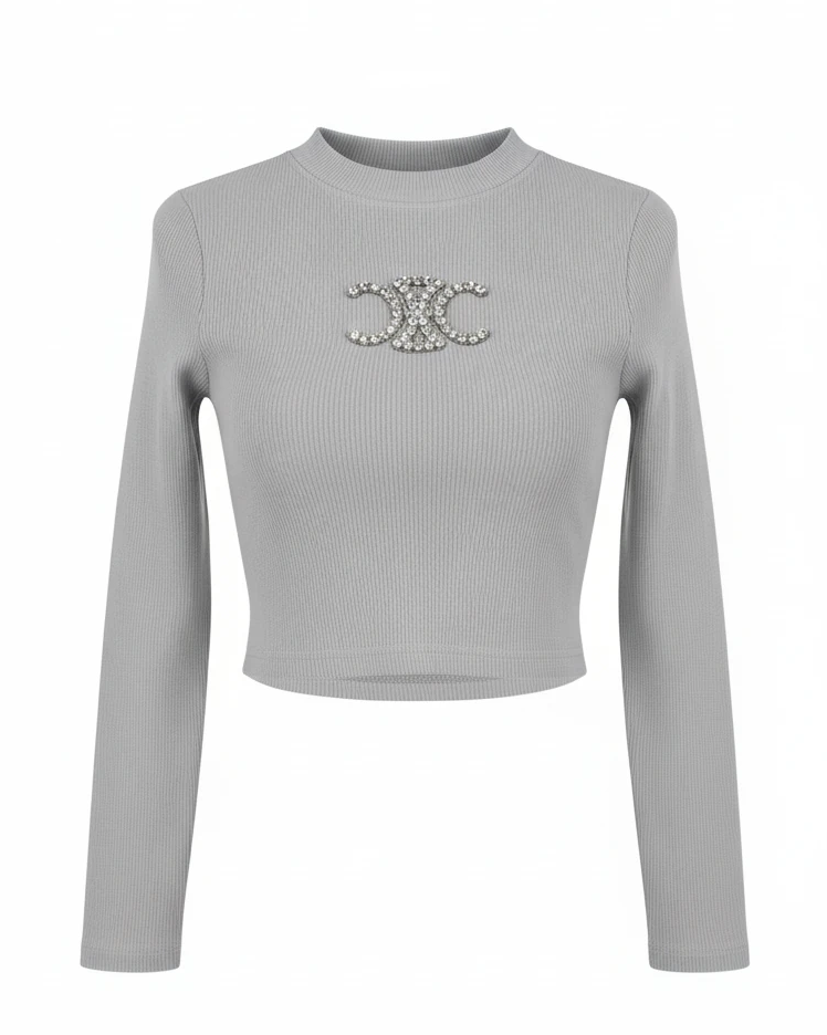 تاپ كراپ آستين بلند نگيني Chanel کد 060030